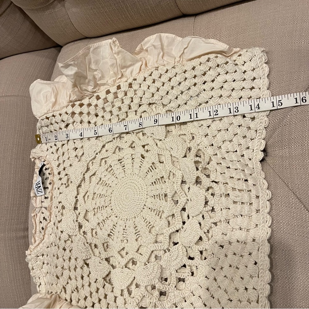 Zara Cream Crochet Front Ruffle Sleeve Blouse - Picture 8 of 9